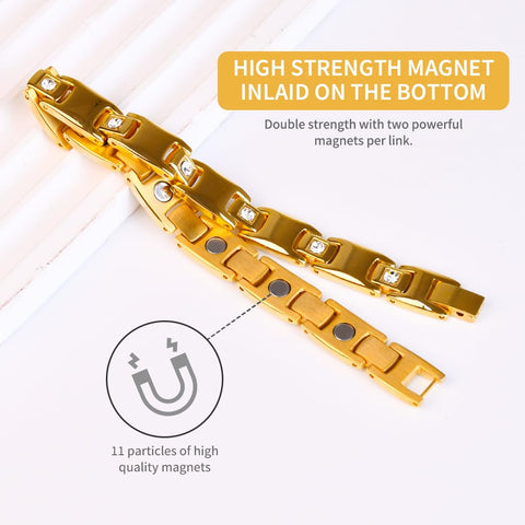 QIAOZILI Women's Ultra Strength Magnetic Bracelet, Stainless Steel Magnetic Bracelets for Women, Adjustable Length with Sizing Tool Fashion Accessories, Therapy Jewelry with Gift Box