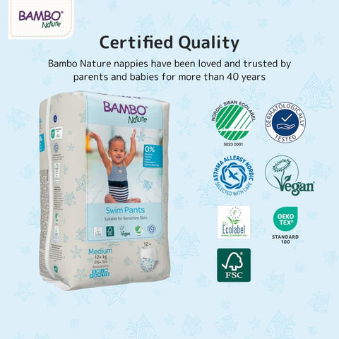Bambo Nature Hypoallergenic Swim Pants, Eco-Labelled Swim Diapers, Double Leak Barriers - Medium (26+lbs) - 120 Count