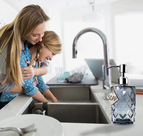 JASAI 12Oz Diamond Grey Glass Soap Dispenser with 304 Rust Proof Soap Pump