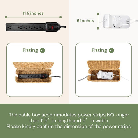 Cable Management Box, Handmade Rattan Cord Organizer for Power Strip