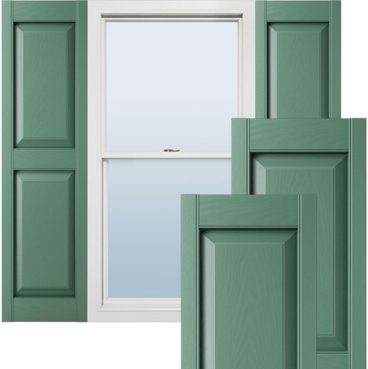Ekena Millwork Lifetime Vinyl LP2S14X05500FG Standard Two Equal Panel Vinyls, Raised Panel Vinyl Shutters, w/Installation Shutter-Lok's & Matching Screws (Per Pair), 14 3/4"W x 55"H, Forest Green