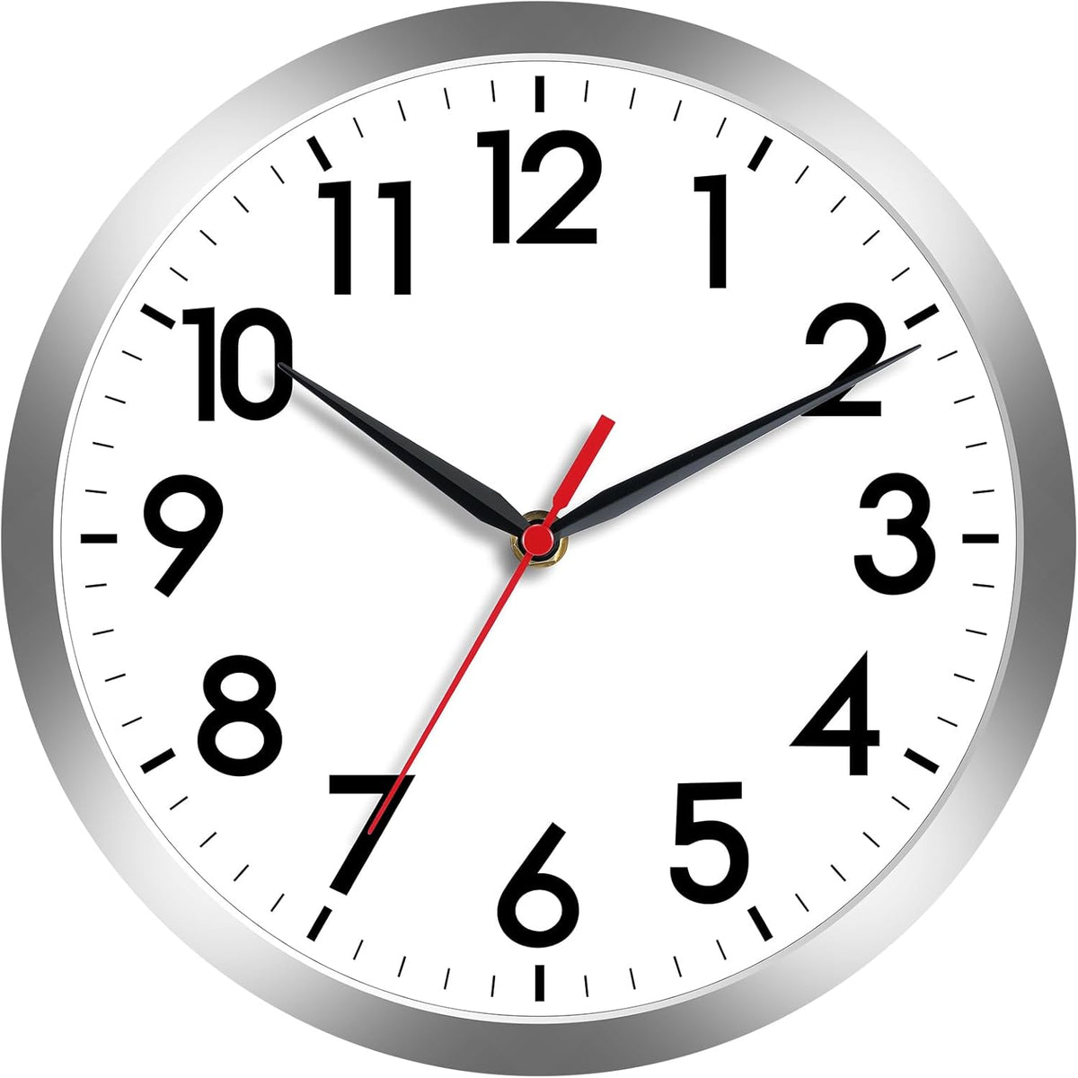 AKCISOT 8 Inch Wall Clock, Silent Battery Operated Analog Clock, Silver