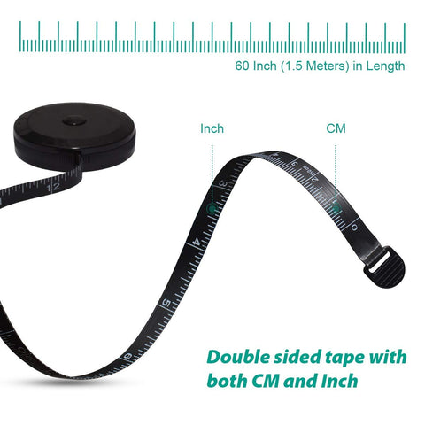 GDMINLO Soft Tape Measure Retractable Measuring for Body Fabric Sewing Tailor Cloth Knitting Craft Weight Loss Measurements Retractable Black Double Scales Rulers 1 Pack