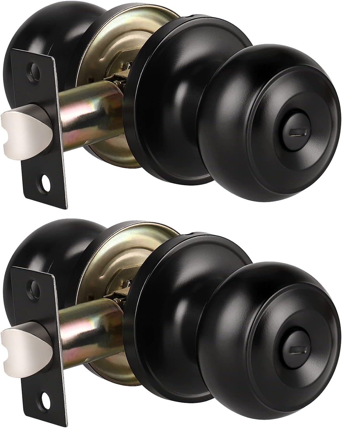 KNOBWELL 2 Pack Ball Privacy Door Knob, Black Interior Door Knob, Door Knob with Lock for Storeroom Bedroom Bathroom, Interior Door Use, Matte Black
