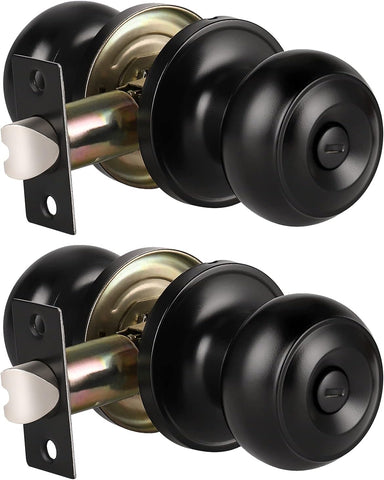 KNOBWELL 2 Pack Ball Privacy Door Knob, Black Interior Door Knob, Door Knob with Lock for Storeroom Bedroom Bathroom, Interior Door Use, Matte Black