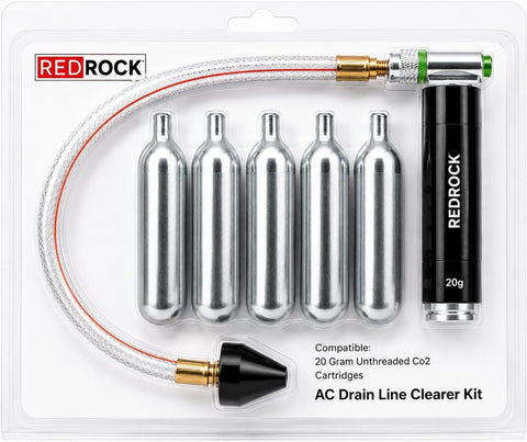 RedRock Gallo Drain Gun AC Drain Line Cleaner Tool, HVAC Air Conditioner Condensate Blaster Cleaning Kit with Flexible Hose Pipe, Includes 5 Unthreaded CO2 Cartridges, 20 Grams
