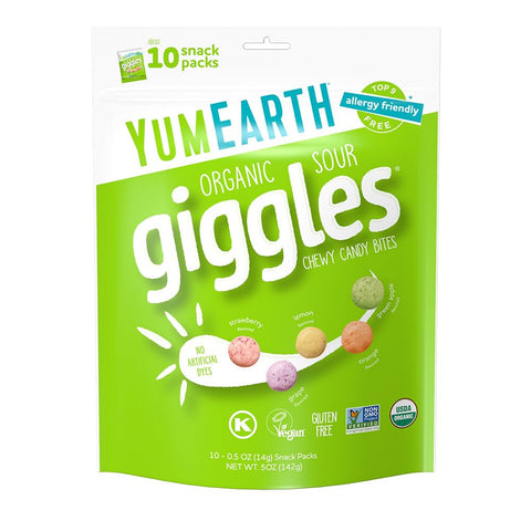 YumEarth Organic Sour Giggles Chewy Candy, 0.5oz Snack Packs (Pack of 10)