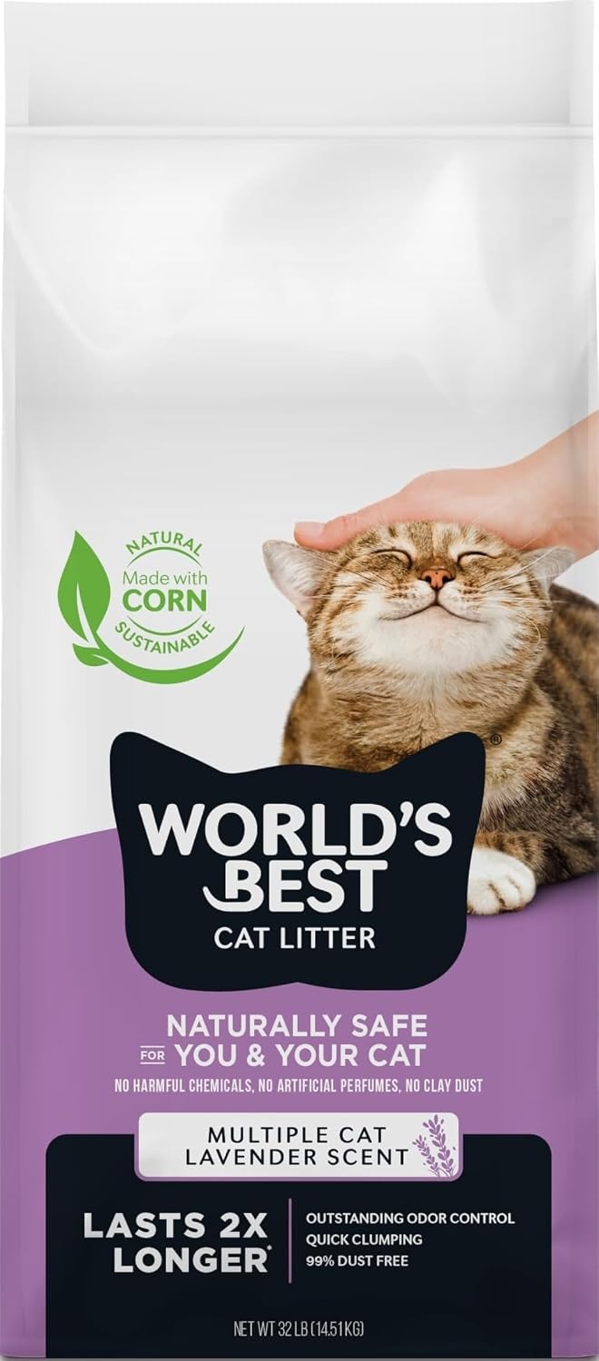 World's Best Cat Litter Lavender Scented, Long-Lasting Odor Control, 32 lb Bag