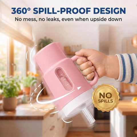 DeeCoo Silicone Sippy Cups for Toddlers 1-5 – 7oz Spill-Proof Straw Cup with Handle, BPA-Free Leak-Proof Tumbler, My First Drinking Cup for Baby, Ideal Birthday Gift for 1 Year Old Girls, 2-Pack