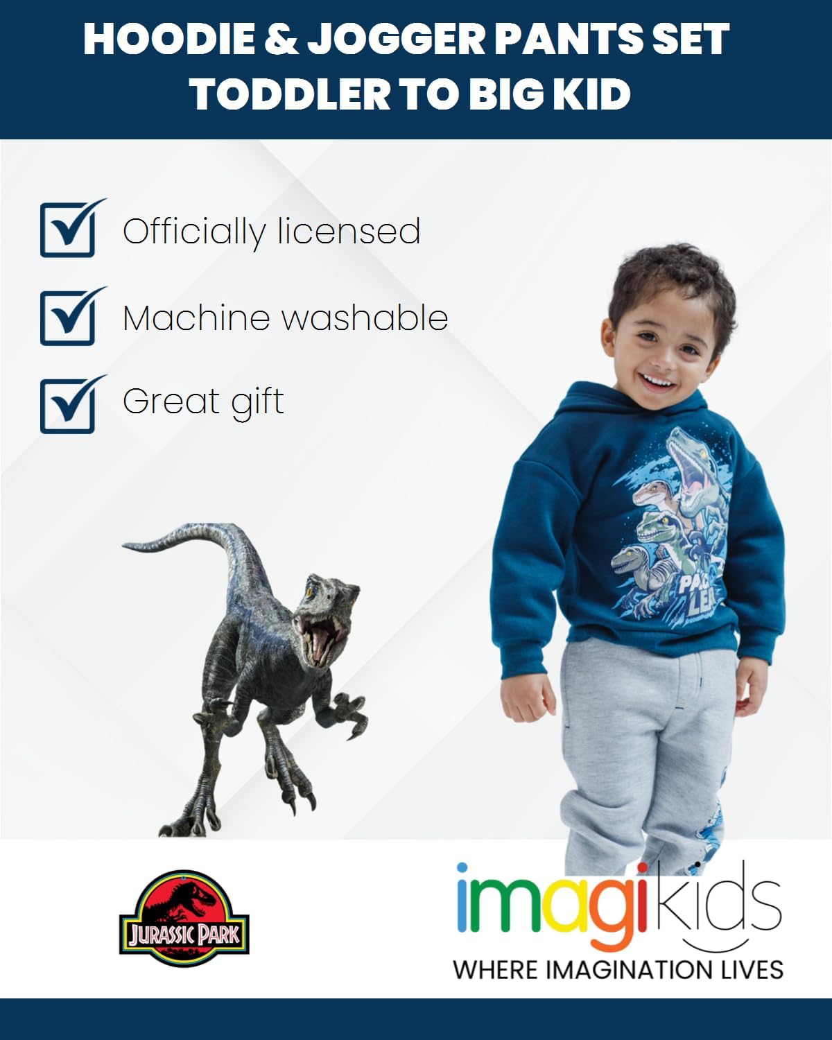 Jurassic World Dinosaur Jurassic Park T-Rex Fleece Pullover Hoodie and Pants Outfit Set Toddler to Big Kid