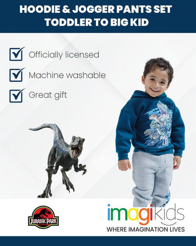 Jurassic World Dinosaur Jurassic Park T-Rex Fleece Pullover Hoodie and Pants Outfit Set Toddler to Big Kid