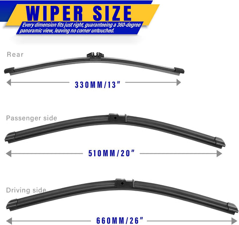 3 Wipers Fits BMW X3 2011-2017 Wiper Blades