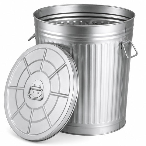 Gardenised Round Galvanized Steel 15 Gallon Trash Can with Lid and Handles Durable Metal Storage Bucket for Backyard Lawn Garden and Yard Use Weather-Resistant Garbage Can for Indoor and Outdoor