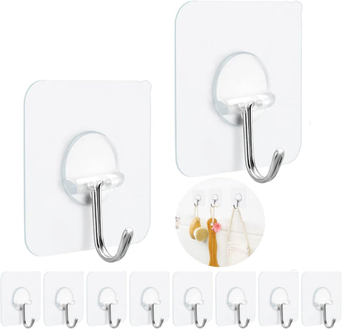 FOTYRIG Adhesive Hooks Heavy Duty, 15lb(Max) 180 Degree Rotating Wall Sticky Hooks for Hanging Wall Hangers Without Nails Seamless Stick on Bathroom Kitchen Office Outdoors-10 Packs