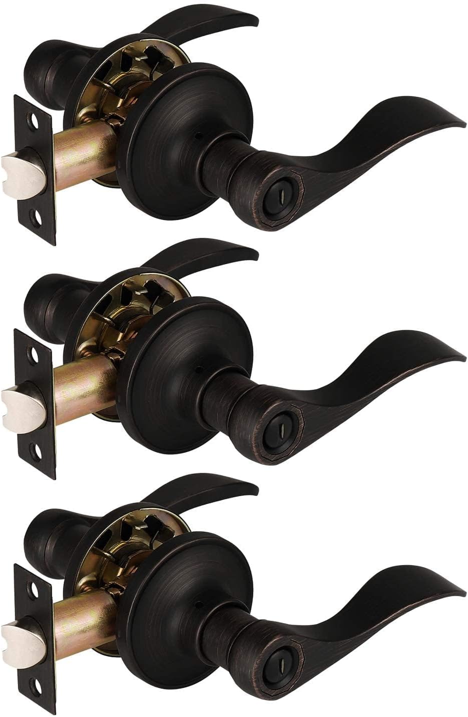 3 Pack Privacy Bathroom Door Lock Lever Keyless No Keys Door Lockset;Right/Left Handed Reversible;Oil Rubbed Bronze Door Levers Hardware