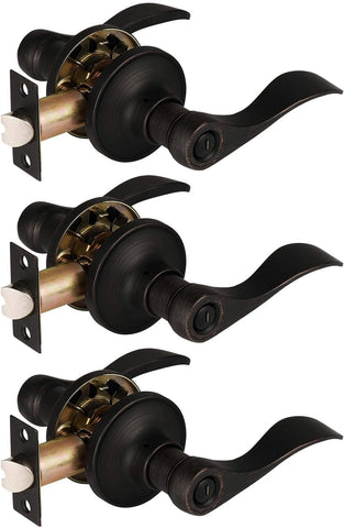 3 Pack Privacy Bathroom Door Lock Lever Keyless No Keys Door Lockset;Right/Left Handed Reversible;Oil Rubbed Bronze Door Levers Hardware