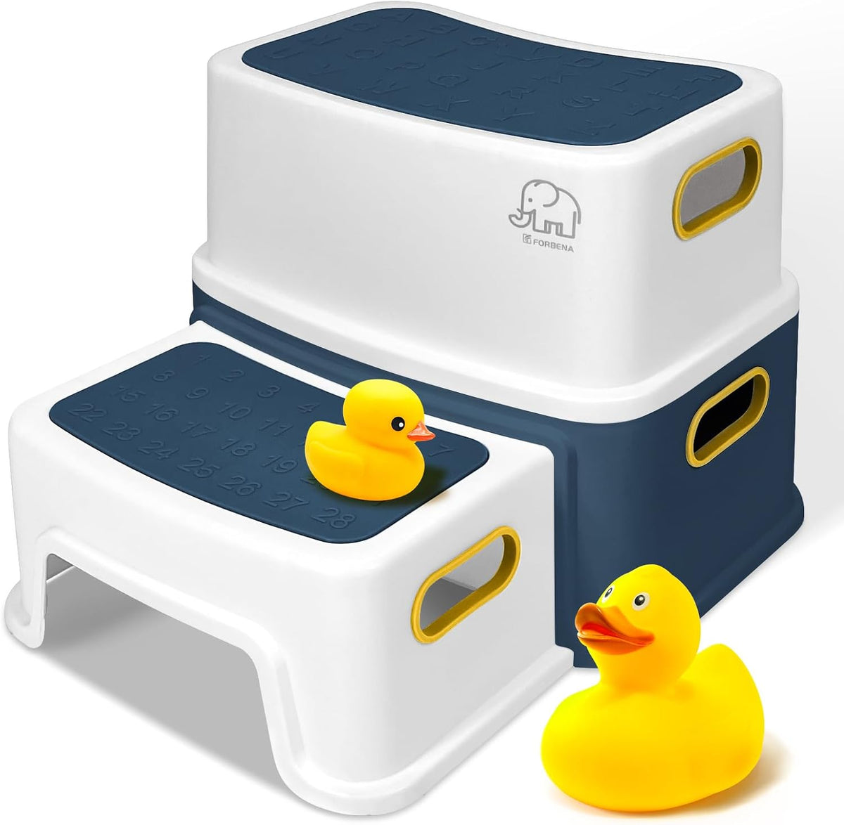 Blue&Yellow Toddler Boy Step Stool for Bathroom Sink, Toilet Stool for Kids