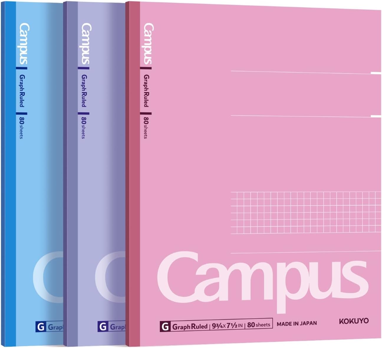KOKUYO Composition Notebooks, 3 Pack Campus 9-3/4" x 7-1/2" Comp Book with College Ruled, 80 Sheets, Pink Blue Lavender School Lined Notebook Journal for Work Study Note Taking (WSG-NO-308CG1×3)