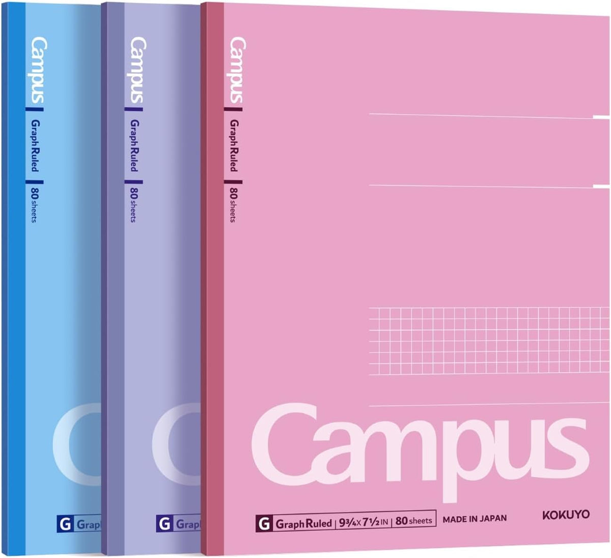 KOKUYO Composition Notebooks, 3 Pack Campus 9-3/4" x 7-1/2" Comp Book with College Ruled, 80 Sheets, Pink Blue Lavender School Lined Notebook Journal for Work Study Note Taking (WSG-NO-308CG1×3)