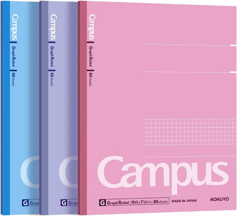 KOKUYO Composition Notebooks, 3 Pack Campus 9-3/4" x 7-1/2" Comp Book with College Ruled, 80 Sheets, Pink Blue Lavender School Lined Notebook Journal for Work Study Note Taking (WSG-NO-308CG1×3)