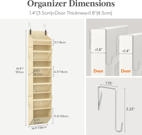 Lifewit 1 Pack Over the Door Organizer, 6 Section Hanging Storage, Beige