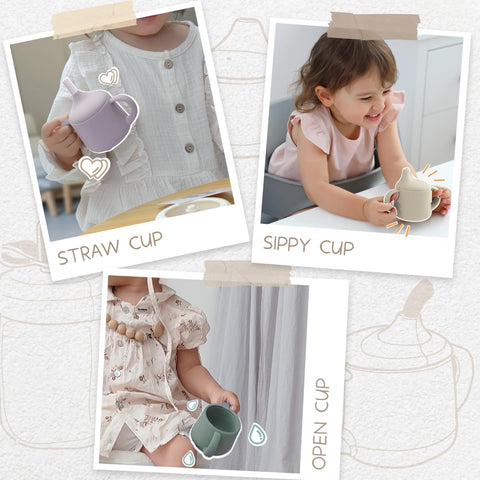 Moonkie Silicone Baby Sippy Cups | 3 Stages Training Cup Straw Cup for Infants Toddlers and Kid | 4 oz 2Pack
