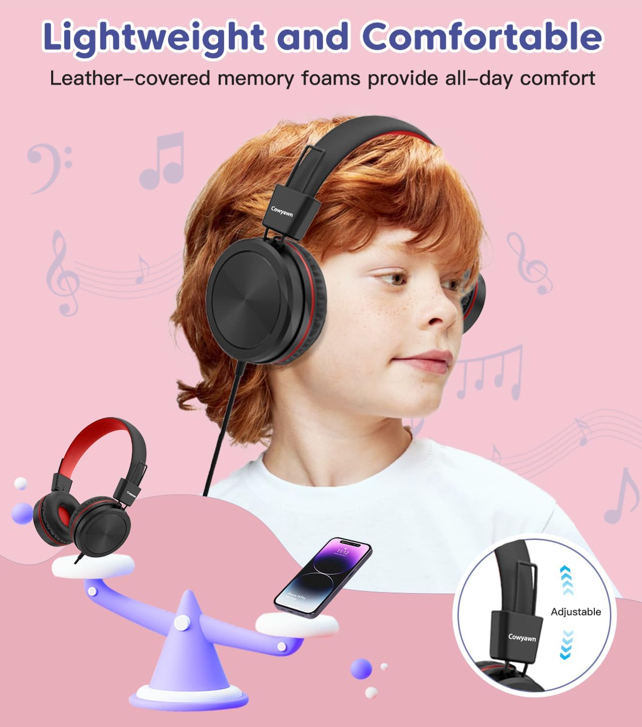 Cowyawn Kids Headphones for School, On Ear Wired Headphones for Boys Girls
