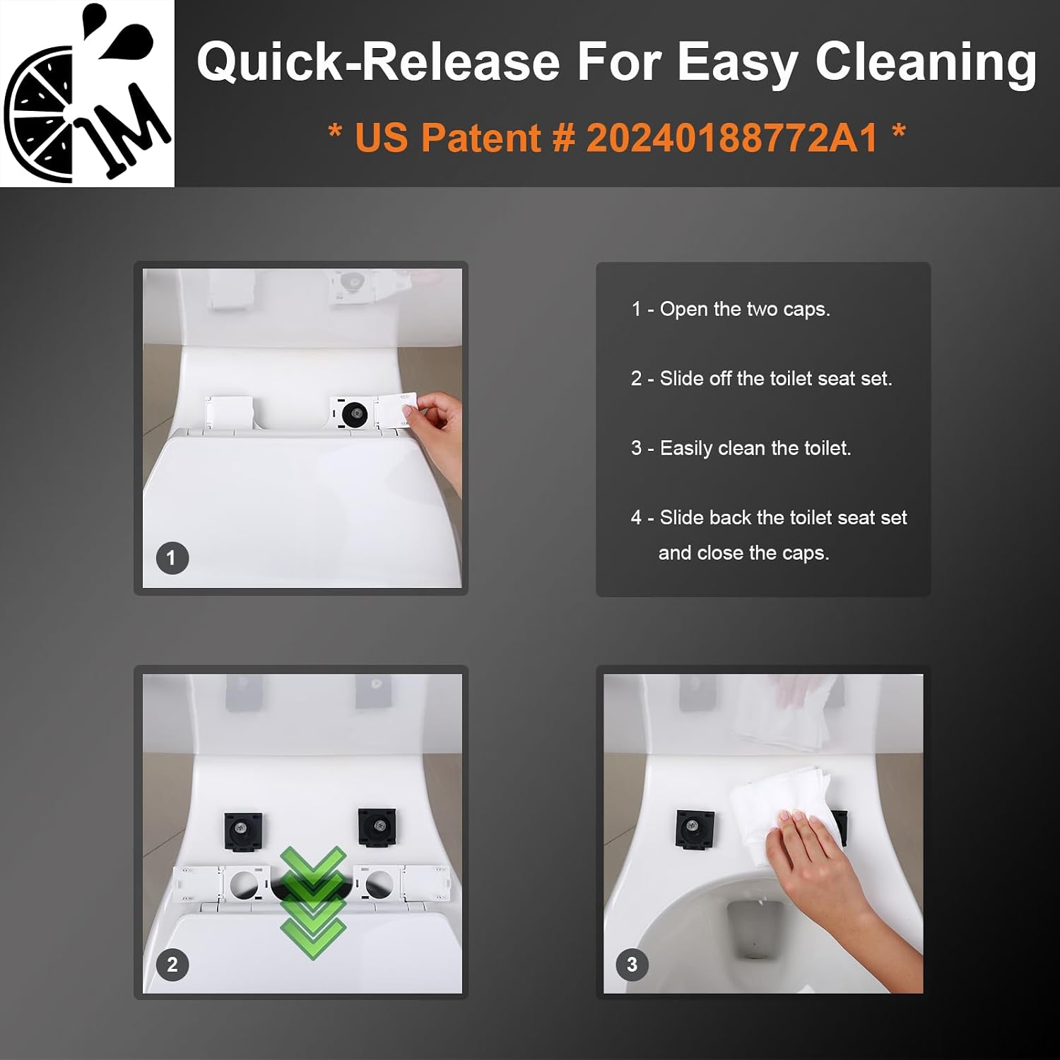 1M Family Toilet Seat, Patented Slow Close & Quick Releasing Technology, Anti-Wiggling, Easy to Install and Clean, Standard Elongated with Toddler Seat Built In (1 Piece)