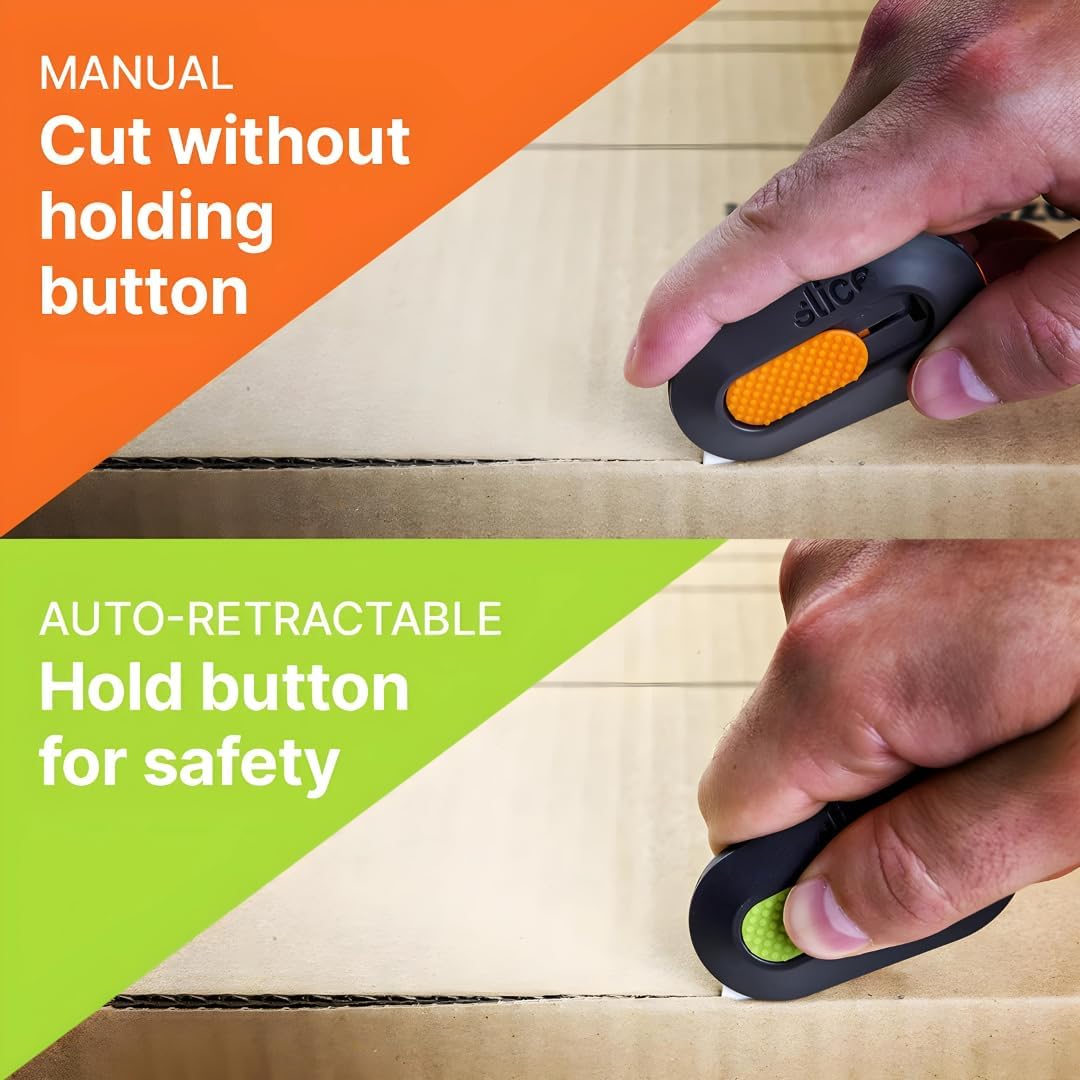 Slice Mini Box Cutter | Manual Retracting | Safe Ceramic Box Cutter Lasting 11x Longer than Metal | Box Opener | 2 Pack