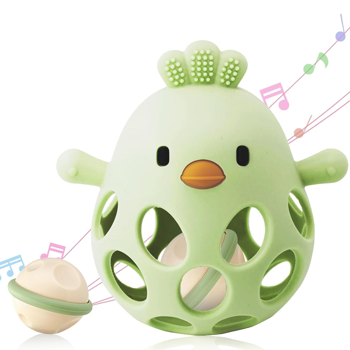 ChooKaChoo 2-in-1 Baby Teething Rattle Toy, Sensory Grasping Teether for Infants 3-12 Months, 100% Food-Grade Silicone, Easy to Hold, Soothing & Developmental, BPA Free (Green)