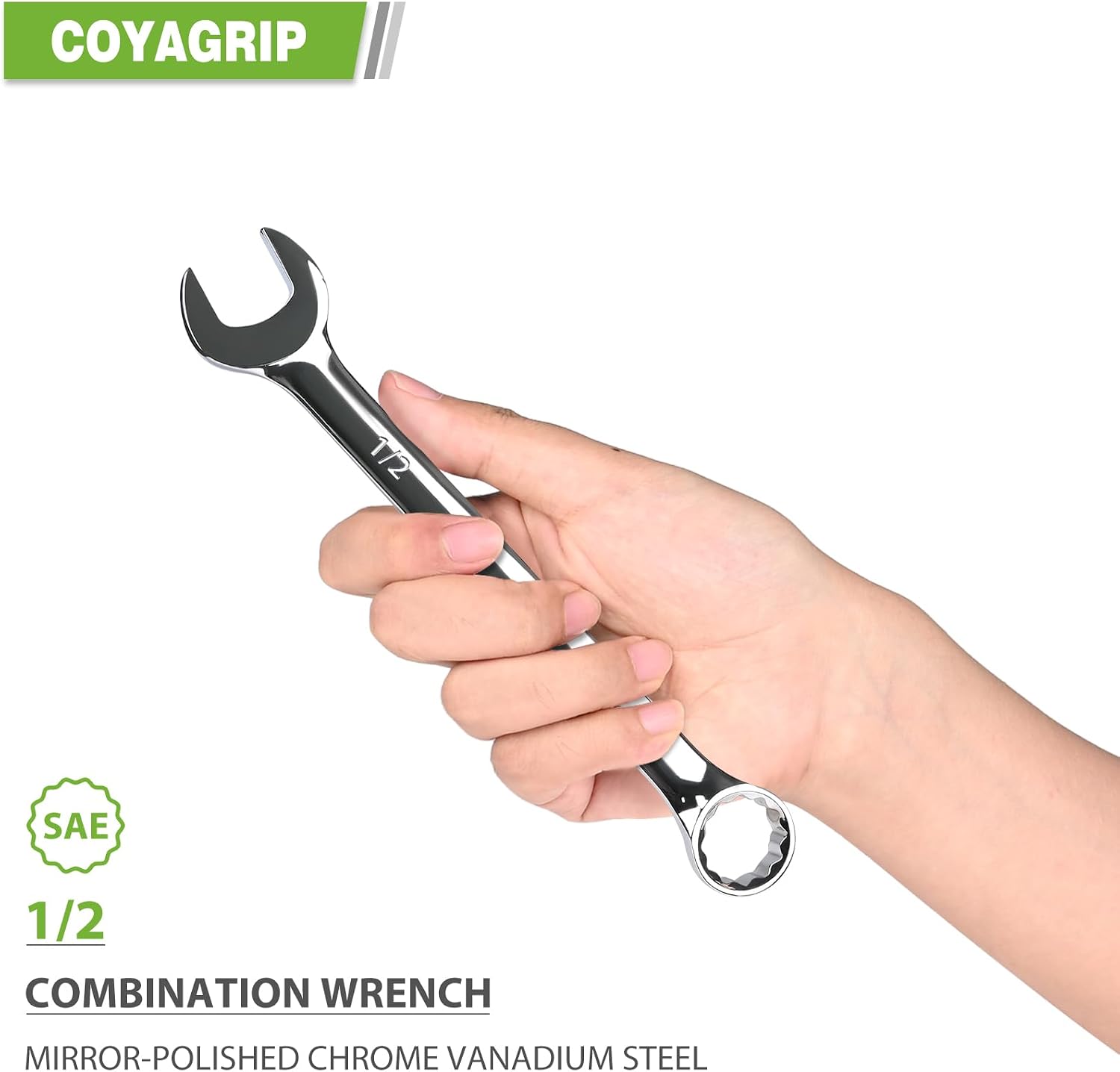 1/2 Wrench, Industrial Grade Spanner, Combination Wrenches SAE with 12-Point Box End, 15-Degree Offset, 1/2 Wrenches Chrome Vanadium Steel Mirror Polished
