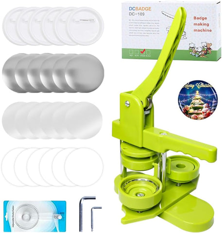DCBADGE Button Maker Machine, Button Pin Maker (3rd Gen) Installation-Free DIY, Button Press Machine Kit with Free Button Parts&Circle Cutter&Wrench Gadget (Light Blue, 58mm（2.25in）)
