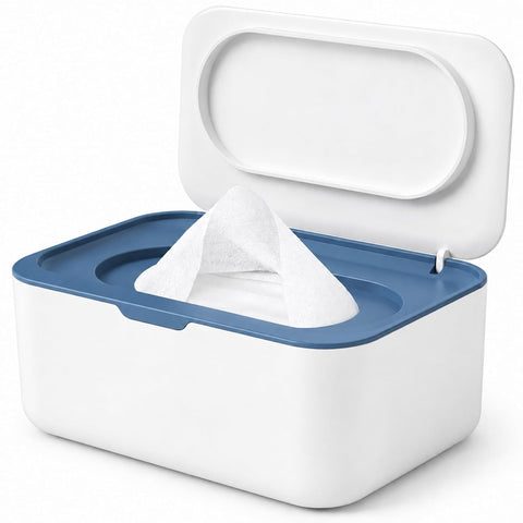 Wipes Dispenser, Wipe Holder for Baby & Adult, Seposeve Refillable Wipe Container, Keeps Wipes Fresh, One-Handed Operation. Non-Slip, Easy Open/Close Wipes Pouch Case, Blue