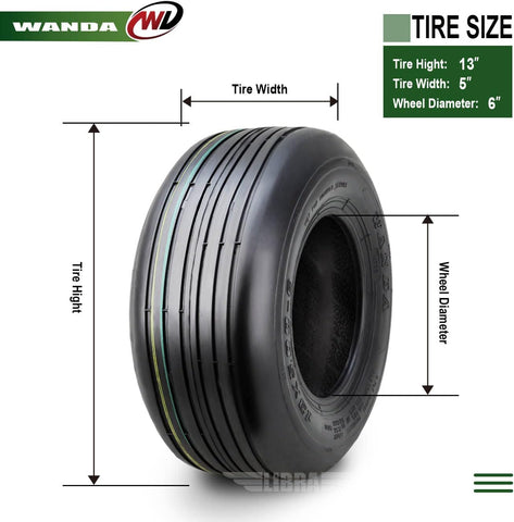 WANDA Set 2 13x5.00-6 Rib Lawn Mower Cart Turf Tires 13x5x6 /4 ply - 13080