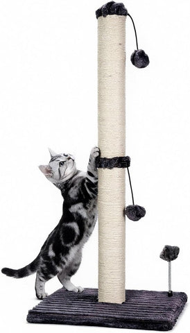 MECOOL 34“ Tall Cat Scratching Post Premium Basics Kitten Scratcher Sisal Scratch Posts Trees with Hanging Ball for Indoor Cats (34 inches for Adult Cats, Charcoal Gray)