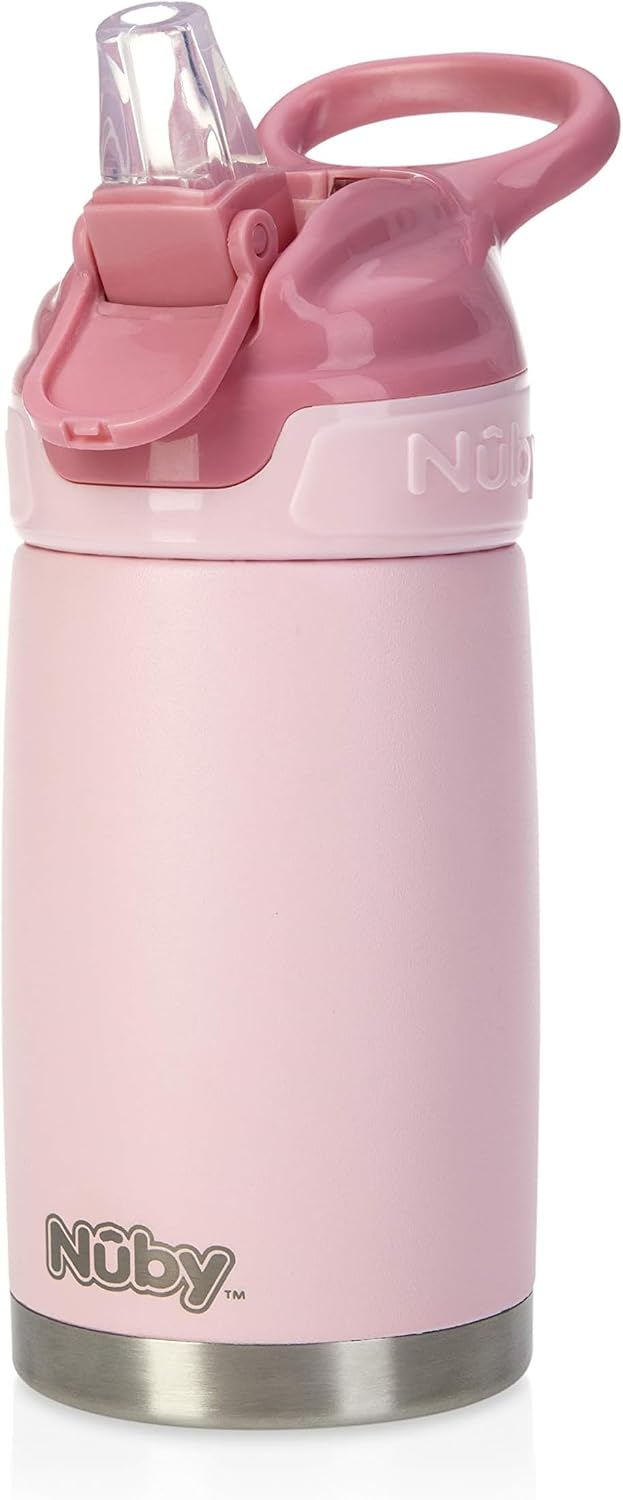 Nuby Thirsty Kids No Spill Flip-It Reflex Stainless Steel Travel Cup or Water Bottle - 10 Oz - 18+ Months - Aqua Mint - Back to School Essentials