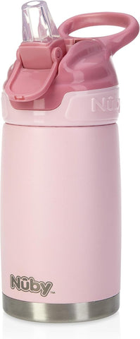 Nuby Thirsty Kids No Spill Flip-It Reflex Stainless Steel Travel Cup or Water Bottle - 10 Oz - 18+ Months - Aqua Mint - Back to School Essentials