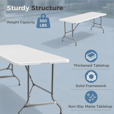DUMOS 6 FT Folding Picnic Table, Portable Plastic Table, Easy to Keep