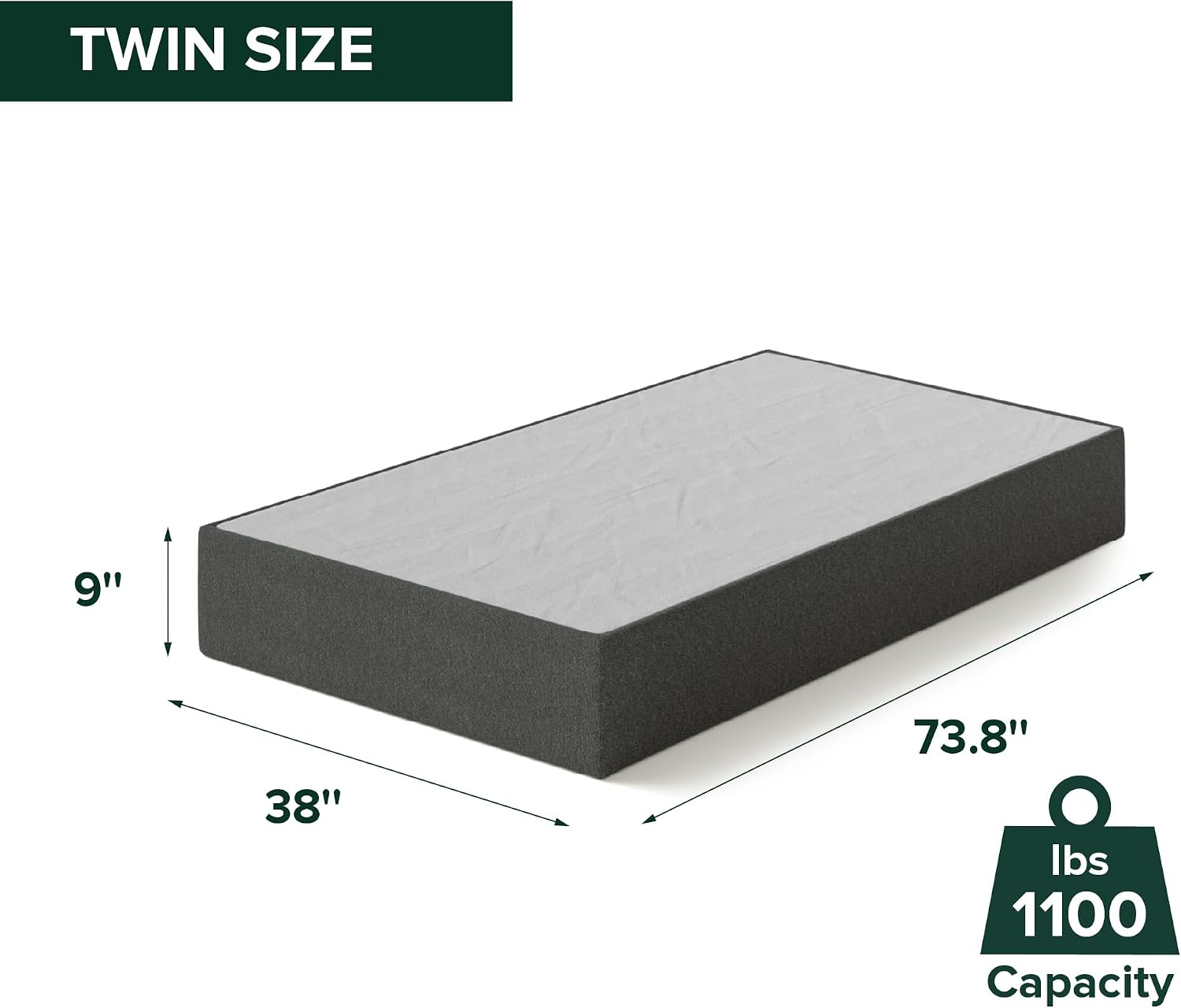 Zinus 9 Inch WonderBox(TM) Smart Box Spring, Grey, Twin