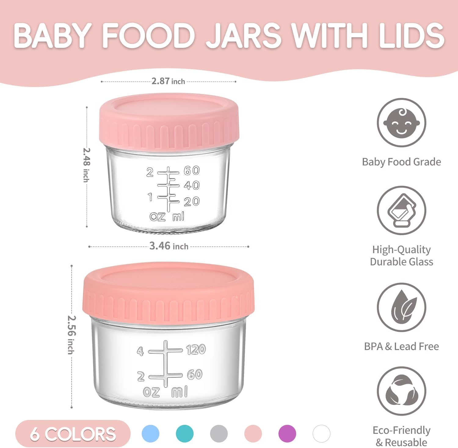 Dehov 6-Piece Glass Baby Food Containers with Lids,4&8 OZ Small Glass Freezer Safe Baby Food Storage Jars,Leak Proof Baby Food Grade Puree Containers