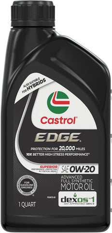 Castrol EDGE 0W-20 Advanced Full Synthetic Motor Oil, 1 Quart, Pack of 6
