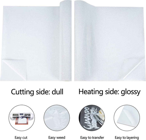 guangyintong Glitter White Heat Transfer Vinyl HTV Rolls, 12" x 8ft Iron on Vinyl for T Shirts HTV Vinyl for All Cutter Machines Easy to Cut & Weed for Heat Vinyl Design