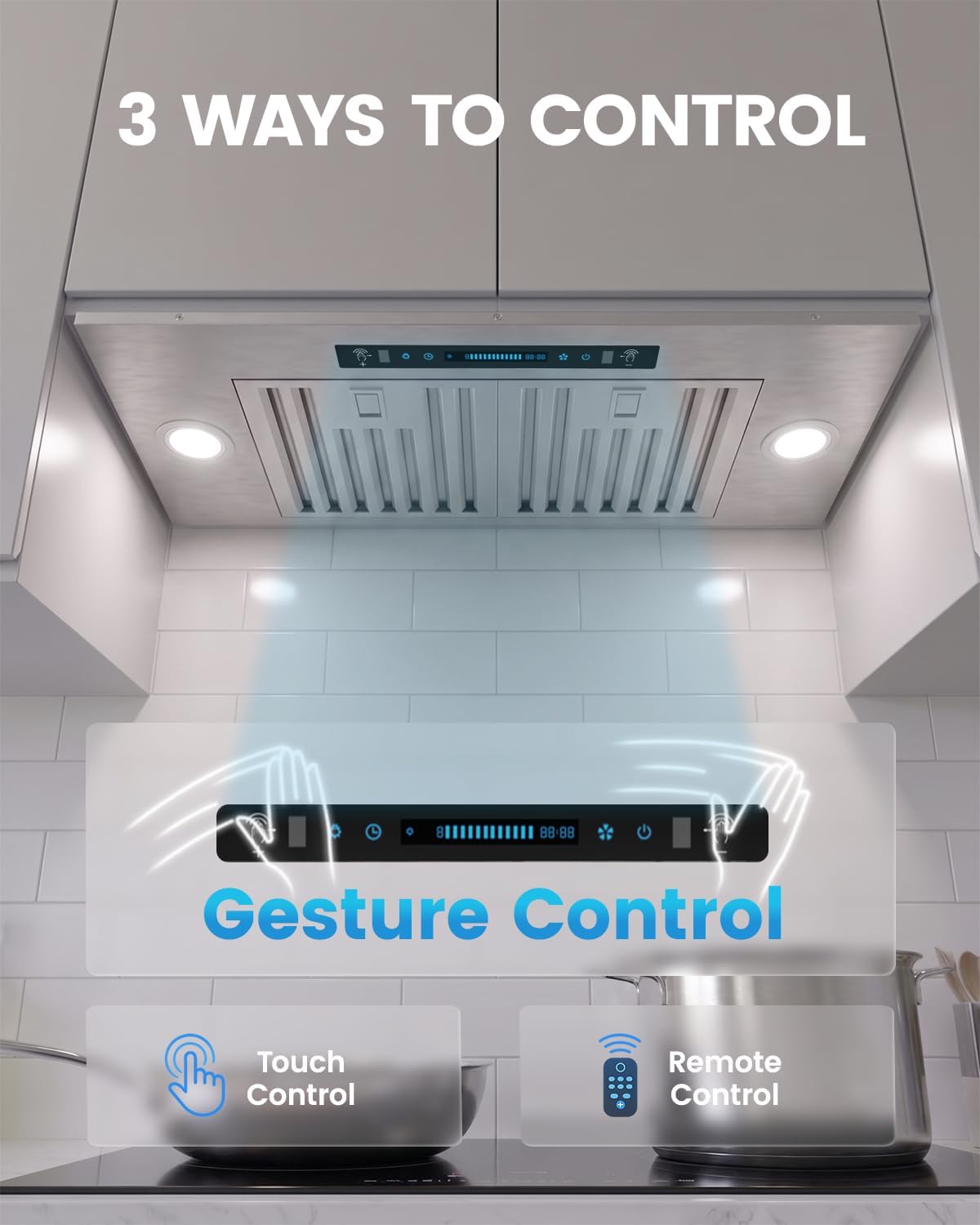 JOCO 36 Inch Range Hood Insert, 900 CFM, 4-Speed, Gesture Touch Remote