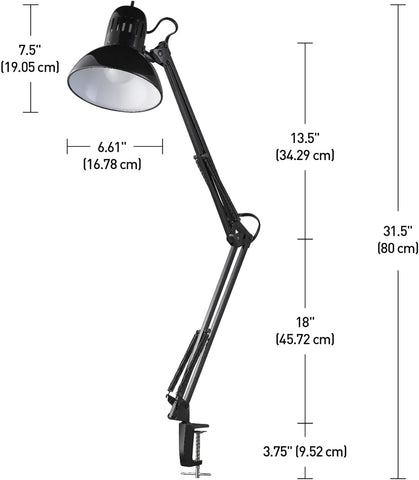 Globe Electric 12641 Architect 32" Swing-Arm Clamp-On Lamp, Black Architect, Finish, LED Bulb Included