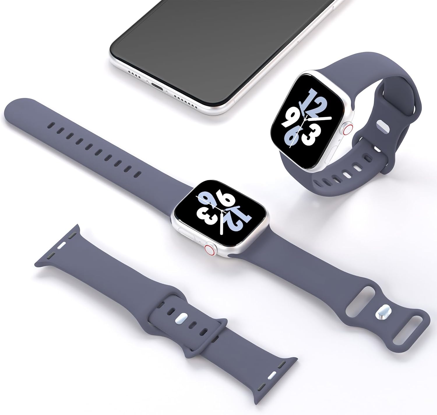 Sport Band Compatible with Apple Watch 38mm 40mm 41mm 42mm 44mm 45mm 46mm 49mm, Replacement Soft Silicone Strap Wristbands for iWatch Series 11/10/9/8/7/6/5/4/3/2/1 Ultra SE Women Men, Blue Gray