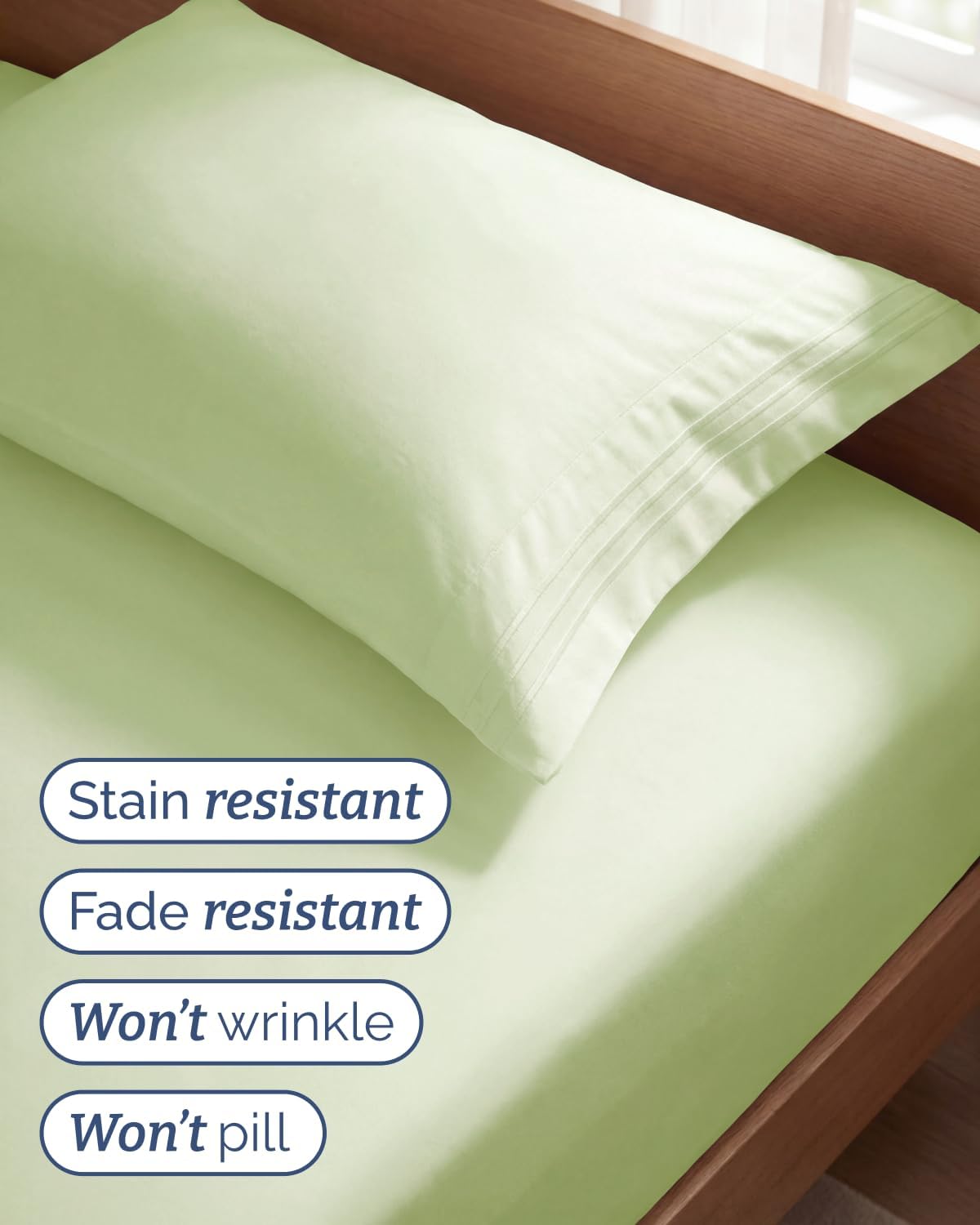 Twin Size 3 Piece Sheet Set - Comfy Breathable & Cooling - Light Sage Green