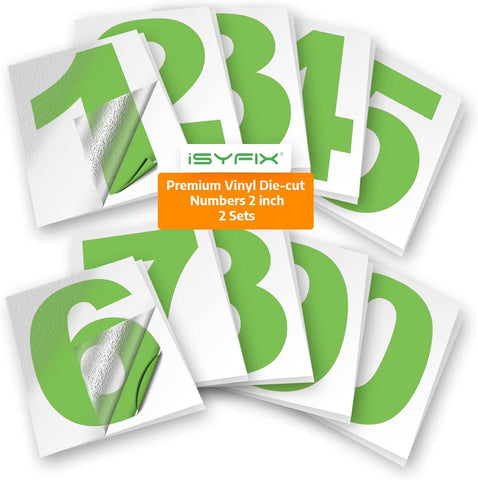 iSYFIX Apple Green Vinyl Numbers Stickers – 2 Inch Self Adhesive (2 Sets)- Premium Decal Die Cut and Pre-Spaced for Mailbox, Signs, Window, Door, Cars, Trucks, Address Numbers, Indoor or Outdoor
