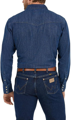 Wrangler Men's Cowboy Cut Western Long Sleeve Snap Work Shirt Washed Finish