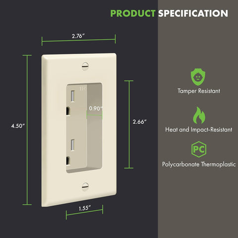 TOPGREENER Recessed Duplex Receptacle Outlet Tamper-Resistant, Light Almond
