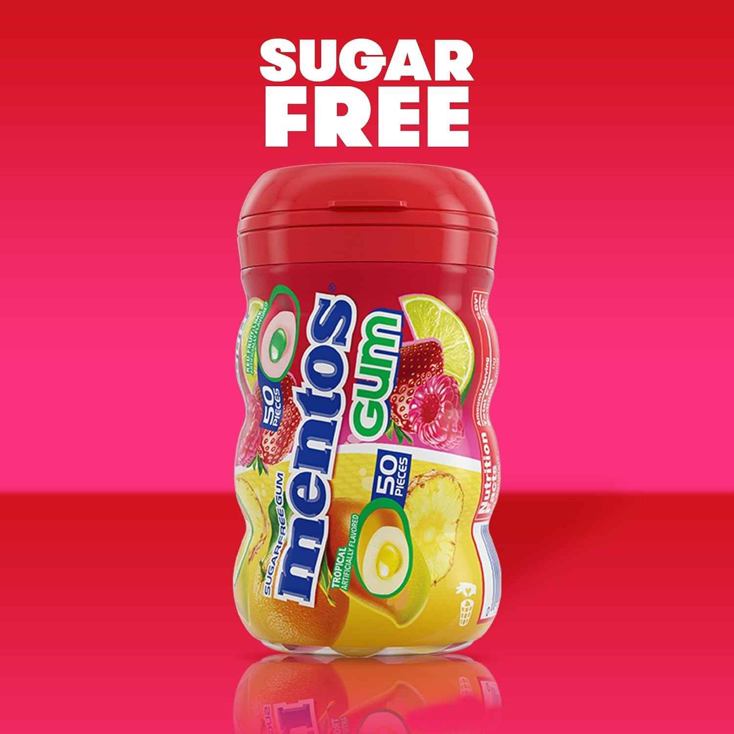 Mentos Sugar Free Chewing Gum, Red Fruit Lime, 50 Piece Bottle (6 Pack) | Contains Xylitol, Perfect for Long Lasting Fresh Breath at School, Work & Travel